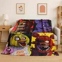 Classic F-FNAF Horror Game Freddy Flannel Blanket Soft Warm Throw Blanket for Bedroom Living Room Bed Travel Camping Picnic Size: 75*100cm, Weight: 230 GSM