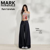 MARK FAIRWHALE Women's Dark Blue High-Waist Wide-Leg Jeans XS tamsiai mėlyna spalva