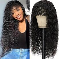 Machine Made Wig Without Lace Transparent Lace 10-26inch Bone Straight Wig Bangs 210% Density Brazilian Human Hair Black Women (as the picture,None Lace&10 inches)