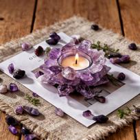 New Arrivals Natural Healing Crystal Raw Stone Handmade Crystal Flower Candlestick Candle Holders Stick Crafts (as the picture,One Size)