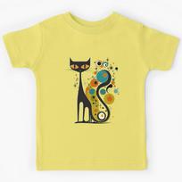 Mid Century Modern Atomic Cat, Retro Black Cat, MCM, Kandinsky Style Kids T-Shirt 170