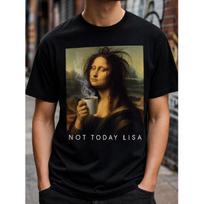 Men's Not Today Lisa T-Shirt Funny Mona Lisa Coffee Graphic Tee Short Sleeve Crew Neck Cotton Casual Daily Wear S juoda