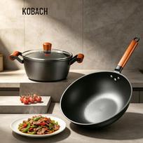 KOBACH Fine Iron Wok & Soup Pot 2-Piece Cookware Set
