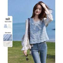 Sweet Lace Knit Vest Two-Piece Set M