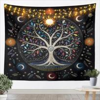 Colourful Fallen Leaves Print Tapestry Living Room Decorative Wall Hanging Sun, Stars, Moon And Galaxy Elements Tapestry 100X70CM