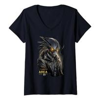 T-shirt With V-neck With Area 51 Alien Portrait Design S