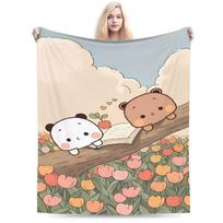 Bubu and Dudu Kawaill Couple Bears Blanket Fleece Cozy Super Soft Throw Blanket for Sofa Bedding Throws Size: 75*100cm, Weight: 230 GSM
