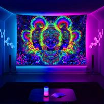 Blacklight Buddha Tapestry, UV Reactive Psychedelic Wall Hanging for Bedroom, Glow Party & Spiritual Decor 100X70CM