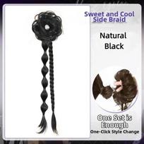 Headband Side-Tied Bun with Twisted Braid Traditional Ponytail Hairpiece  for Women