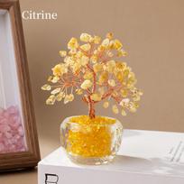 1pc Natural Crystal Money Tree Ornament Feng Shui Wealth Tree with Gemstone Abundance Bowl for Home Office Decoration (Citrine,1pc) citrina