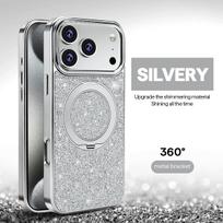 360° besisukantis metalinis žiedas Stovas Blizganti oda Magnetinis dėklas iPhone 17 Pro Max Air Atsparus smūgiams Objektyvo apsauga Prabangus Bling iPhone17 Pro oranžinė