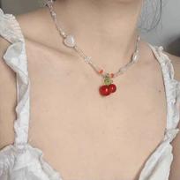 Y2K raudonos vyšnios širdelės karoliukais papuoštas kaklo karoliai Moteriški Boho karoliukai Vyšnių pakabukų karoliai Vintažiniai netaisyklingi Egirl karoliai papuošalai