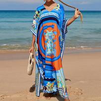 Moteriška Boho Cover Up, didesnio dydžio kontrastinga laisvai priglundanti „Vacay Beach Kaftan“ suknelė One Size