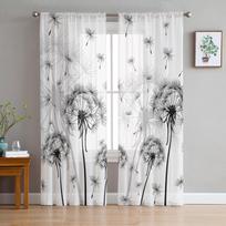 Black And White Dandelion Plant Sheer Curtains for Living Room Decoration Window Curtains Kitchen Tulle Voile Organza Curtains W135 x H160cm x1 white