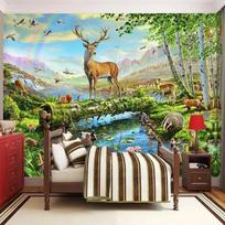 3D Elnio Upės Gyvūno Tapetai Miško Peizažo Nuotraukų Sienų Freska Vaikų Kambario Fono Sienų Popierius 200 cm(W) x 140 cm(H)