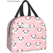 Pink Panda Lunch Box Insulated Lunch Bag for Girls Women Durable Shopping Back To School Reusable Waterproof Bags 22x20x13CM smėlis