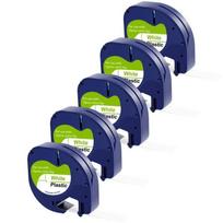 Lot of 5 White Tapes compatible Dymo LetraTag - Plastic Label 91201 12mm x 4m Phonillico®