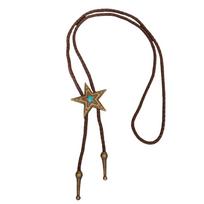 Men's Rodeos Bolo Tie with Metal Star and Turquoises Leather Cord Necktie Adjustable Chain Necklace for Western Fashion ruda