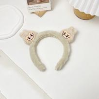 Explosive 2025 Rab Hair Hoop Ear Plush Headband Hair Accessories Cute Cartoon Rab Face Wash Press Hair Clip chaki