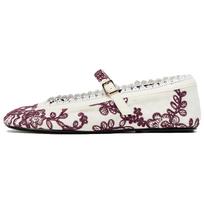 Zara Cotton Vintage Round Toe Flat Embroidered Lace Trim Round Toe Ballet Casual Shoes Women flats White 13528510850 35