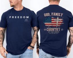 God Family Country in That Order, Charlie Kirk Shirt American Flag 2 Sided Tee 3XL