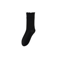 Black Fungus Edge Socks, Women's Solid Color Cotton Mid-calf Socks, Boneless Pile Socks for All Four Seasons, Rolled-up Postpartum Socks, Long Socks 1 pair juoda