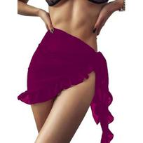 Cover Up Skirt Pure Color Loose Fit Lace-Up Design Quick-Drying Bikini Cover Up Ruffle Trim Sun Protection Beachwear