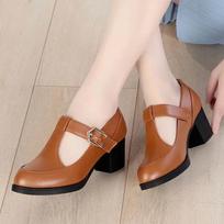 zapatos de mujer women fashion wine red buckle strap square heel shoes lady casual office career work pumps brown shoes ga273 35