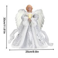 Angelų Eglutės Viršūnė Kalėdinės Eglutės Viršus Angelas su Girlianda Rustic Ornamentas Židiniui Sodybos Miegamajam Sodui Virtuvei balta