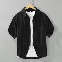 Men's Vertical Stripe Patch Pocket Short Sleeve Button Down Shirt Casual Streetwear Top S juoda