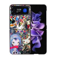K-KikuoS Art Cute Phone Case For Samsung Z Flip 7 6 5G Galaxy Z Flip4 Z Flip5 Z Flip3 Coque Black Hard PC Shell Protective Cover Samsung Z Flip 5 5G