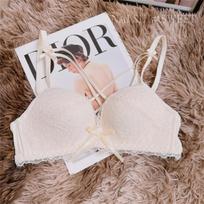 Girl Spring and Summer Lace Sexy Cross Binding Small Chest Gathering Show No Underwire Underwear 32/70AB