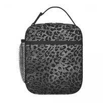 Black Leopard Animal Skin Insulated Lunch Bag for Kids School Cooler Thermal Food Box Tote Leakproof Lunch Boxes Container One Size
