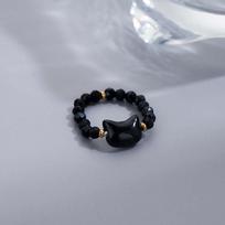 Natural Moonstone Obsidian Rings Beads Minimalist Fidget Ring Cute Black White Cat Ring Women Men Party Accessories Jewelry