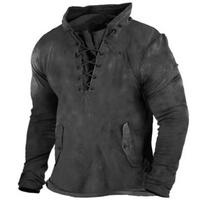 Men Vintage Washed Lace-Up Stand Collar Long Sleeve Shirt S