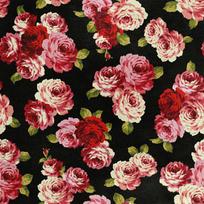 Royal Samt Stoff Polyester Zum Nähen - Motiv Rosen Auf Schwarzem 2