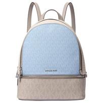 MICHAEL KORS Rhea logo printed silver hardware Coated canvas and polyester Backpack Medium Women's White and blue mėlyna