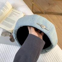 Korean Style Cowboy Beret Cap Y2K Painter Hat Retro Denim Octagonal Hat  Ladies šviesiai mėlyna spalva