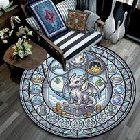 Dragons Treasures Window Round Area Rug Under Office Chairs Bedroom Living Room Home Decor 80cm x 80cm