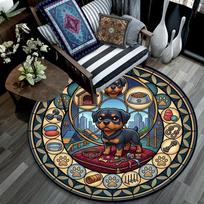 Glass Doggy Scene Round Area Rug Under Office Chairs Bedroom Living Room Home Decor 80cm x 80cm