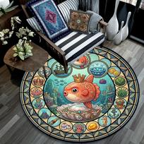 Underwater Kingdom Round Area Rug Under Office Chairs Bedroom Living Room Home Decor 80cm x 80cm