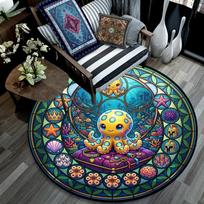 Oceanic Glass Fantasy Round Area Rug Under Office Chairs Bedroom Living Room Home Decor 80cm x 80cm