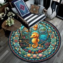 Underwater Seahorse Kingdom Round Area Rug Under Office Chairs Bedroom Living Room Home Decor 80cm x 80cm