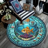 Underwater Adventure Fish Round Area Rug Under Office Chairs Bedroom Living Room Home Decor 80cm x 80cm