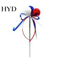 Independence Day Cake Toppers Colorful Balls And Branches, Red White Blue Floral Poles, American Flag Color Bouquet Reusable Plastic Foam Spheres, B
