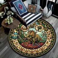 Dinosaur Kingdom Mandala Round Area Rug Under Office Chairs Bedroom Living Room Home Decor 80cm x 80cm