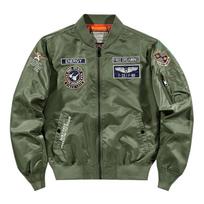 Autumn Men MA-1 Flight Bomber Jacket Badge Embroidery Patches Rib Knit Collar Zip Up Windproof Army Pilot Military Streetwear Casual Outerwear Coat M armijos žalia spalva
