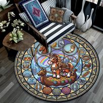 Horse Glass Round Area Rug Under Office Chairs Bedroom Living Room Home Decor 80cm x 80cm
