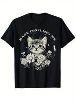 Funny Cat Graphic T-Shirt - 'Rage Consumes Me' Sarcastic Kitten & Flower Design, S
