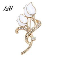 Alloy Brooch Pin 3D Tulip Bud Shape Lapel Pin with Rhinestones Versatile Badge Inlaid Electroplated Anti-Oxidation for Coats Shirts Bags